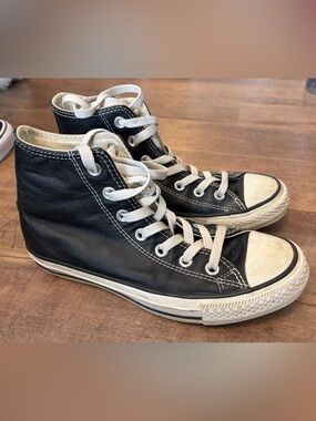 Black Leather High-Top Sneakers with White Laces